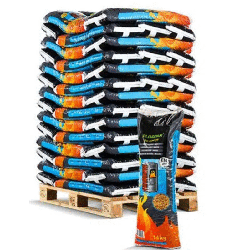 Houtpellets Plospan Wit -14 kg – 56 stuks – 784kg