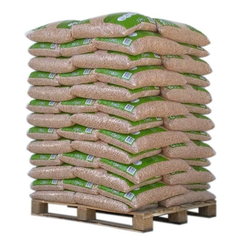 Pellets DIN – Pallet met 65 zakken van 15 kg – DIN Plus-gecertificeerd – 100% naaldhout
